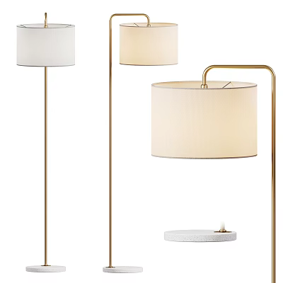 Modern Floor Lamp With Golden Stand White Lampshade And Small Tray Design 3d model