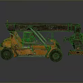 Orange Industrial Forklift With Telescopic Boom Lifting Attachment And Worn Exterior