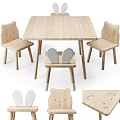 Wooden Kids Table Set With Bear Shaped Chairs And Rabbit Ear Chair