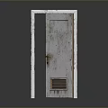 Rustic White Wooden Door With Distressed Frame Small Glass Panel And Metal Handle