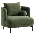 Soft Plush Beige Single Sofa With Round Decorative Pillow And Black Metal Legs