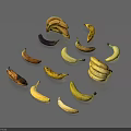 Ripe Yellow Banana Collection Arranged With Spotted Single And Bunch On Gray Surface