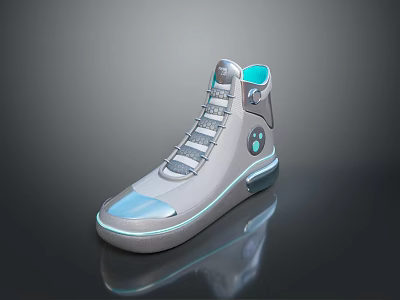Gray High Top Shoes With Blue Accents Modern Design Side Logo And Illuminated Sole 3d model