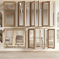 Cream window folding window casement window single open window exterior window wooden window 3d model