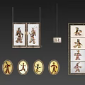 Traditional Chinese Shadow Puppet Decor With Framed Artworks Hanging Light And Various Shaped Frames