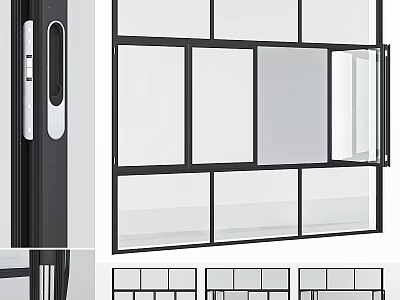 Modern Glass Window Design With Black Frame And Sliding Panel Features 3d model