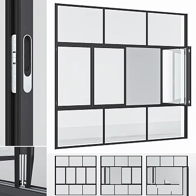 Modern Glass Window Design With Black Frame And Sliding Panel Features 3d model