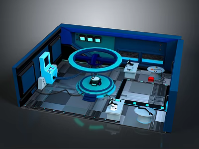 Futuristic Sci Fi Laboratory Interior With Central Circular Device And Hi Tech Equipment 3d model
