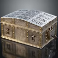 Ornate Vintage Decorative Box With Intricate Silver Carvings And Gold Accents