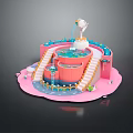 Colorful Cartoon Scene With Multi Layer Pink Structure Stairs Water Pools And Fountain Decorations
