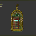 Vintage Turquoise Bird Cage With Metal Frame Circular Base And Decorative Top Ring