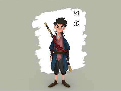 Anime Style Young Scarlet Cloud Warrior Character With Traditional Sword And Ink Wash Background 3d model