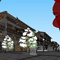 Traditional Commercial Street With Ancient Architecture Red Lanterns And Pedestrian Shops At Night