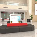 Modern Service Hall Interior Design With Service Desks Digital Display And Green Plants