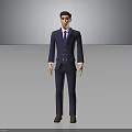 Animated 3D Male Character In Blue Suit With Purple Tie And Brown Shoes