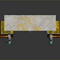 Industrial Equipment With Golden Frame Double Doors And Green Circular Components