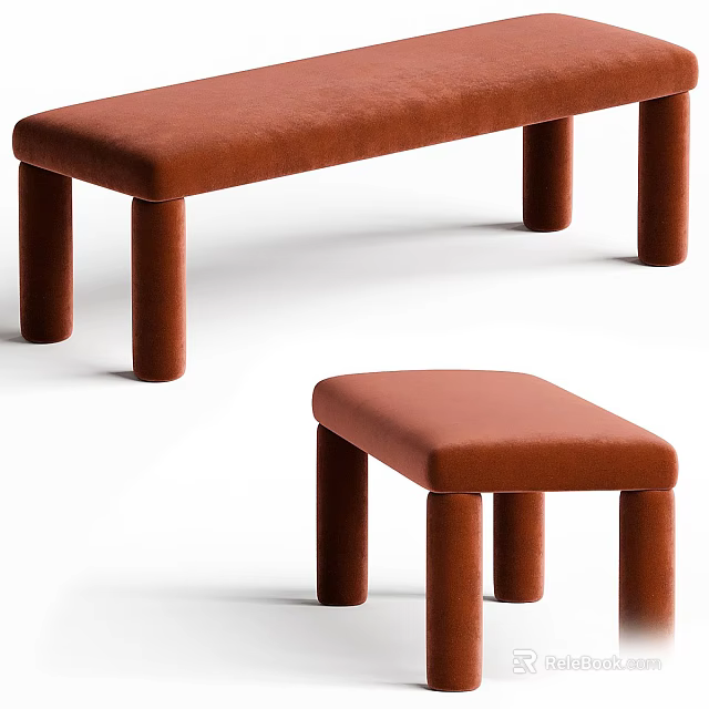 Modern Brown Upholstered Sofa Bench With Wooden Legs And Comfortable Design 3d model 