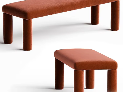 Modern Brown Upholstered Sofa Bench With Wooden Legs And Comfortable Design 3d model
