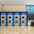 Public Facilities Multiple Self Service Terminals in Modern Bank Lobby Area