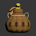 Yellow Bird Peeking Out From Brown Woven Basket With Lid And Patterns