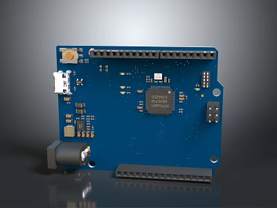 Detailed Blue Circuit Board With Microchip Electronic Components Connectors And Resistors 3d model