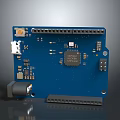 Detailed Blue Circuit Board With Microchip Electronic Components Connectors And Resistors