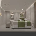 Soft Modern Aesthetic Beauty Salon Treatment Room With Cozy Spa Bed And Fresh Green Decoration