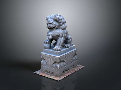 Traditional Chinese Stone Lion Statue With Intricate Carved Pedestal Base 3d model