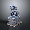 Traditional Chinese Stone Lion Statue With Intricate Carved Pedestal Base