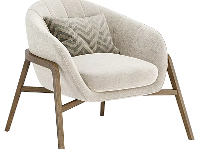 Light Beige Fabric Accent Chair With Stitched Back Gray Chevron Cushion And Walnut Wooden Legs 3d model