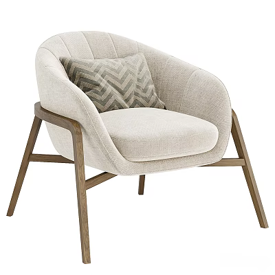 Light Beige Fabric Accent Chair With Stitched Back Gray Chevron Cushion And Walnut Wooden Legs 3d model