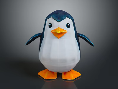 Geometric Penguin Toy With Dark Blue Head White Body Orange Beak Feet And Gray Background 3d model