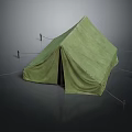 Green Canvas Camping Tent With Support Poles And Guy Ropes Setup 3d model