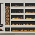 Contemporary Fireplace Design With Multiple Flame Sections And Stacked Wood Storage