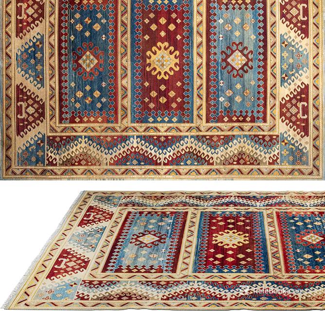 Traditional Square Rug With Intricate Geometric Patterns And Red Blue Beige Colors 3d model 