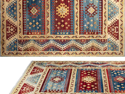 Traditional Square Rug With Intricate Geometric Patterns And Red Blue Beige Colors 3d model