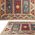 Traditional Square Rug With Intricate Geometric Patterns And Red Blue Beige Colors