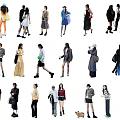 Group of People in Various Stylish Outfits Walking Standing with Bags