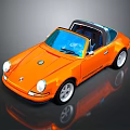 Orange Porsche Classic Convertible Car with Shiny Exterior Black Top and Silver Wheels