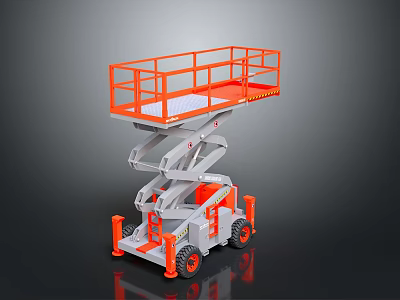 Mobile Scissor Lift Platform With Orange Guardrails And Gray Body Design 3d model