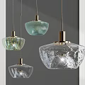 Modern Glass Pendant Lights With Golden Bases And Various Designs In Grey Background