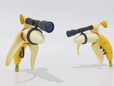 Playful Peeled Banana Characters With Binoculars And Green Feet Design 3d model
