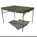 Foldable Table With Green Canvas Top And Metal Legs Underneath Colored Mats