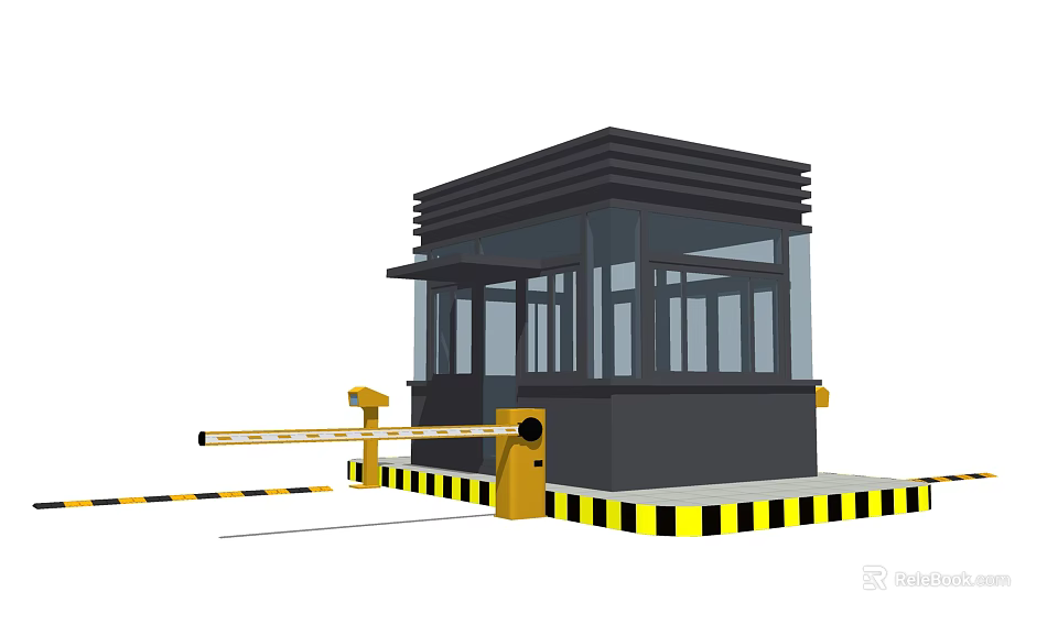 Outdoor Security Booth Design With Barrier Gate And Yellow Black Stripes 3d model 