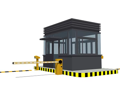 Outdoor Security Booth Design With Barrier Gate And Yellow Black Stripes 3d model