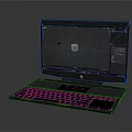 High Performance 3D Modeling Computer With 3D Cube Model On Screen And Red Backlit Keyboard