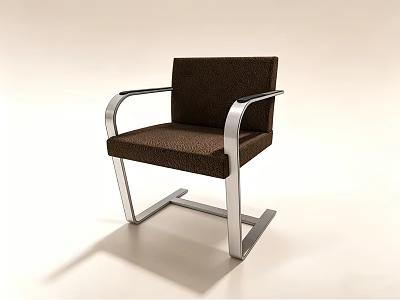 Modern Leisure Chair with Brown Fabric Seat Silver Metal Frame and Armrests 3d model