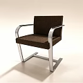 Modern Leisure Chair with Brown Fabric Seat Silver Metal Frame and Armrests