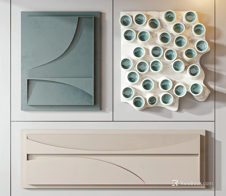 Modern Wall Decor With Geometric Shapes And Varied Color Schemes 3d model 