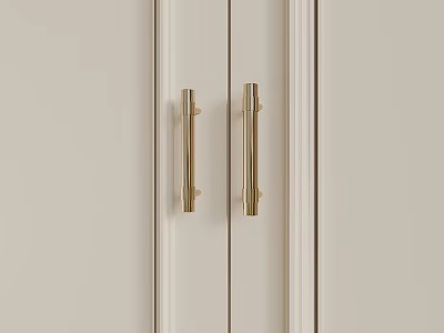 White Cabinet Doors Featuring Sleek Golden Handles And Minimalist Design Elements 3d model